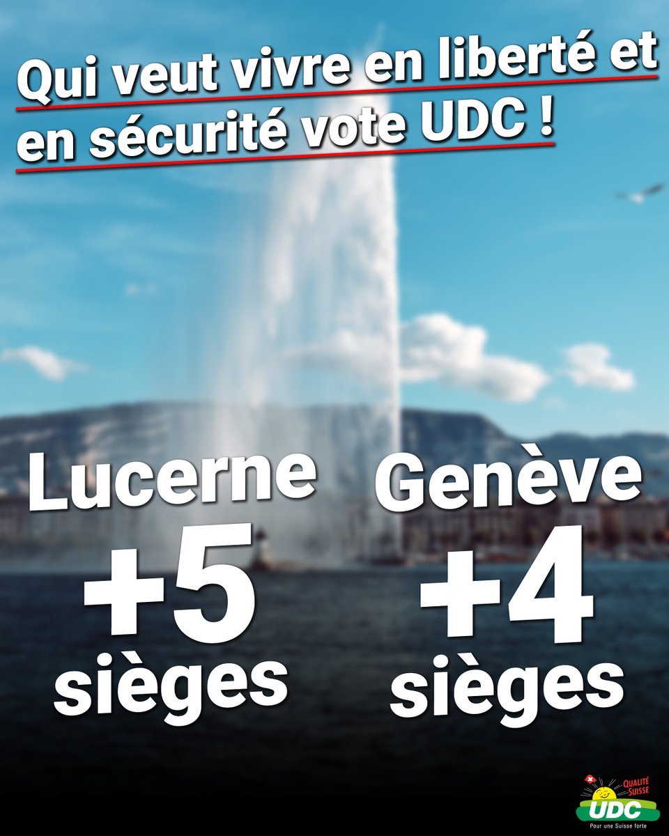 Félicitations à l’UDC Genève et Lucerne pour les excellents résultats obtenus lors des élections cantonales ! Qui veut vivre en liberté et en sécurité vote UDC !