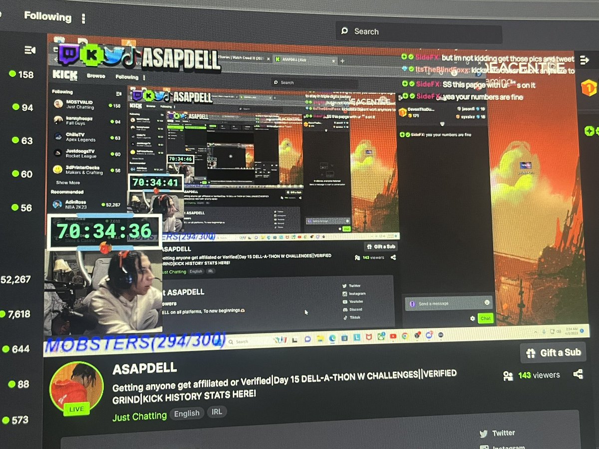 EnvyDell_'s tweet photo. I am doing 20+ hours streams, my numbers are consistently growing &amp; my kick stats won’t update. Wondering if you could pass through? @Trainwreckstv @StakeEddie https://t.co/SyYVNwZV5A