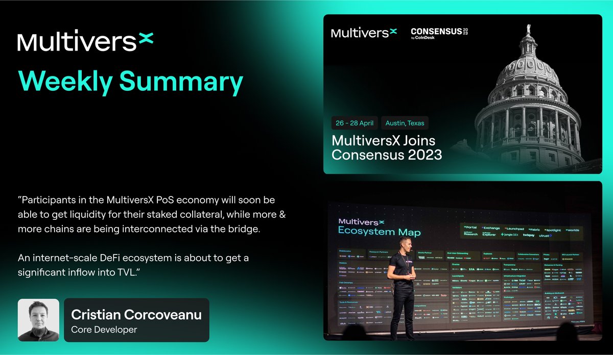 Last week in $EGLD 🌏

1/
🗺  Presence at the <a href="/festival_web3/">Web3Festival</a> in Hong Kong 🇭🇰 (12-15 April) &amp; <a href="/consensus2023/">#Consensus2023</a> in Texas 🇺🇸 (26-28 April)
⚙️ Mainnet upgrade: v.1.4.15
👨‍💻 Public version of Data API
🦊 Mobile support for MultiversX Bridge

🛠 Weekly #MultiversXtech