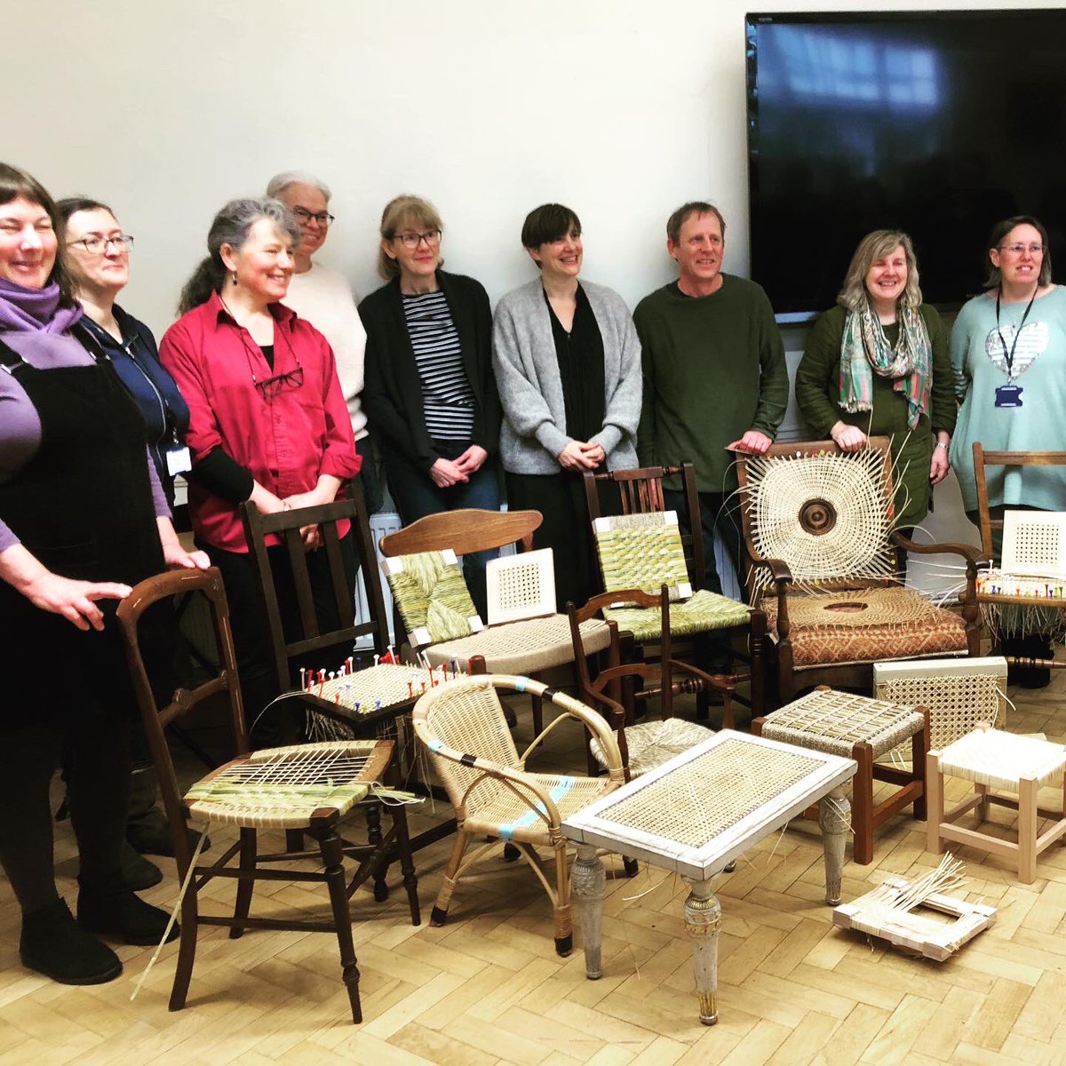 south_rachael's tweet photo. Some wonderful work from  The Basketmakers Association students. They all achieved some much over our the few days we had together!! #seatweaving #chaircaning #rushseating #willowseats #seagrass #danishpapercord #wovenseats #chairseating #rattan #basketmakersassociation https://t.co/NpK4ZzeFUZ
