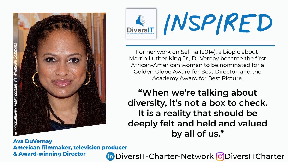 DiversITCharter's tweet photo. Good morning to you all. Let's start the week with this #motivational quote from Ava DuVernay.

Wishing you all a successful week!

#diversITcharter #diversityandinclusion #motivation #monday #inspired https://t.co/Q6PjK8nNRP