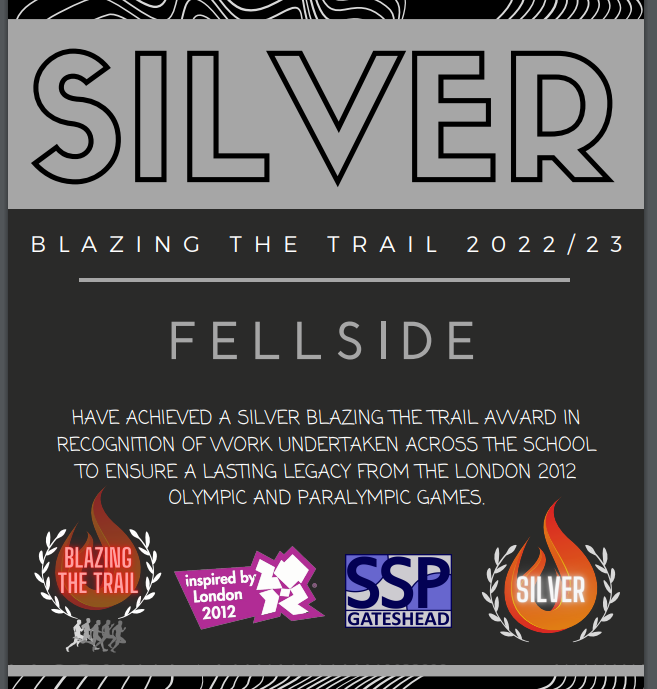 FellsidePrimary's tweet photo. Well done Fellside!  Silver Blazing the Trail award received - fantastic achievement.  Next, let's go for gold! https://t.co/BQAWUiPvHM