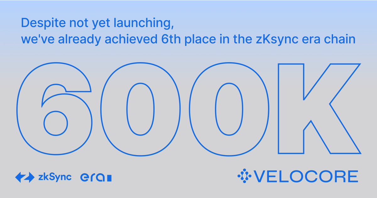 velocorexyz's tweet photo. 🚀 We've achieved over 600K TVL even before our official launch!🎉

Thank you all for your incredible support and love ❤️

Come along with us on our journey into the zkSync Era ecosystem 🚀

Velcrew, we couldn't have done it without you. 

Thank you! 🙏

#Zksync #zkSyncEra https://t.co/SsRcfmccTv
