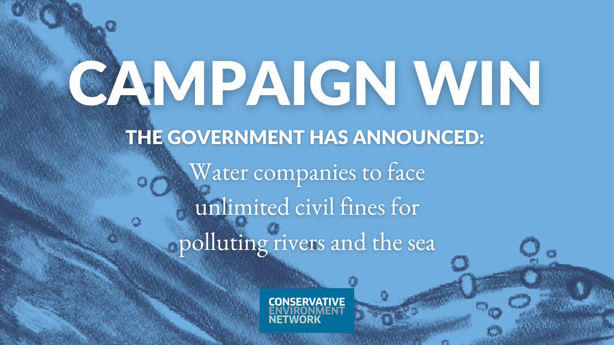 CEN_HQ's tweet image. We welcome the government's announcement that water companies will face unlimited civil fines for polluting our rivers and seas and that these will be ring-fenced and reinvested into improving our water quality. 💧

Another #CampaignWin for our water manifesto.