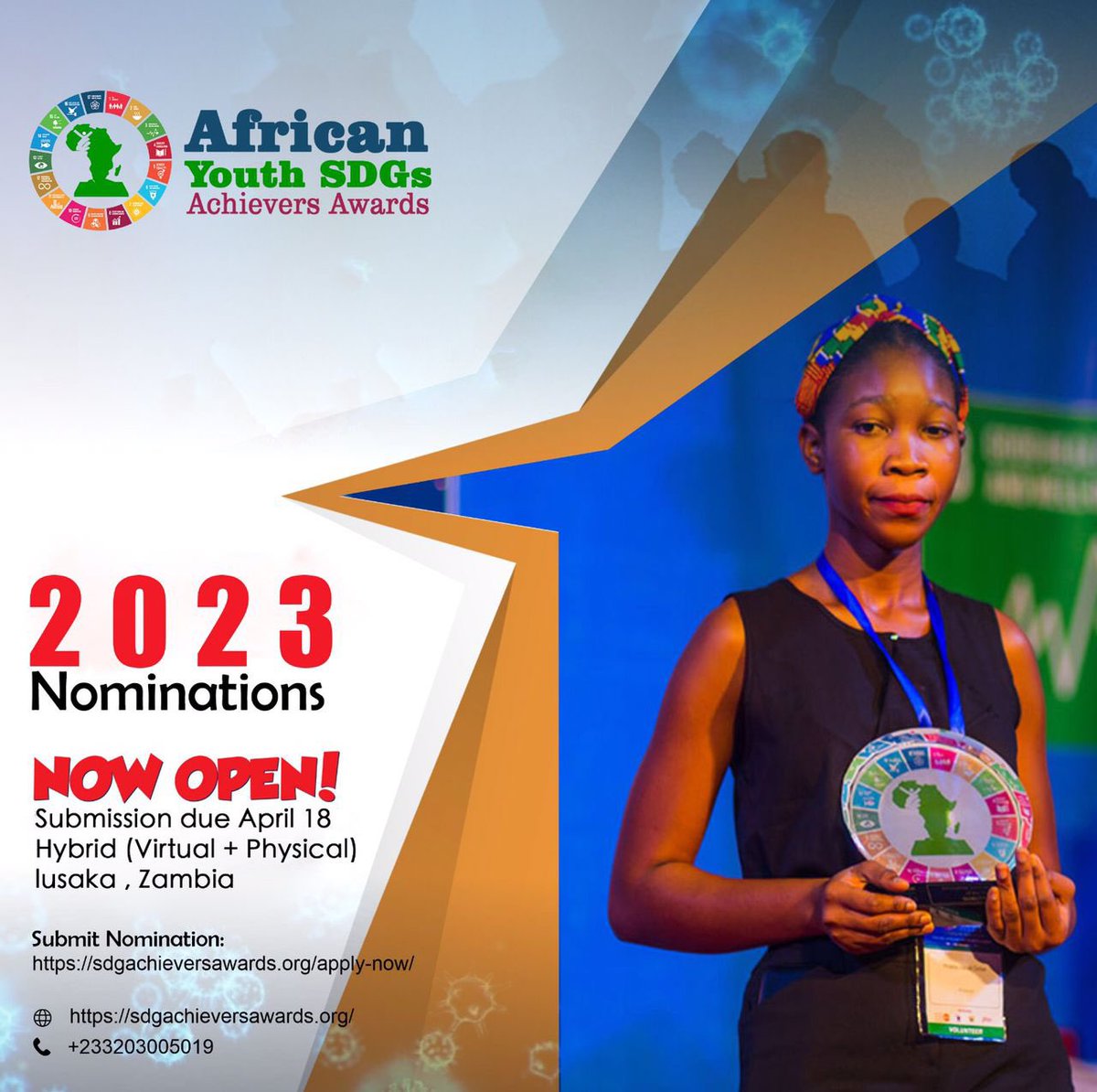 youthsdgssummit's tweet photo. Get ready for the African Youth SDGs Achievers Awards.

We're recognizing and honoring exceptional African youth who are championing sustainable development goals in their communities. Nominate yourself or someone you know today at https://t.co/m9urrBxt2v 
#AYSDGAwards https://t.co/EXyGF3DazC