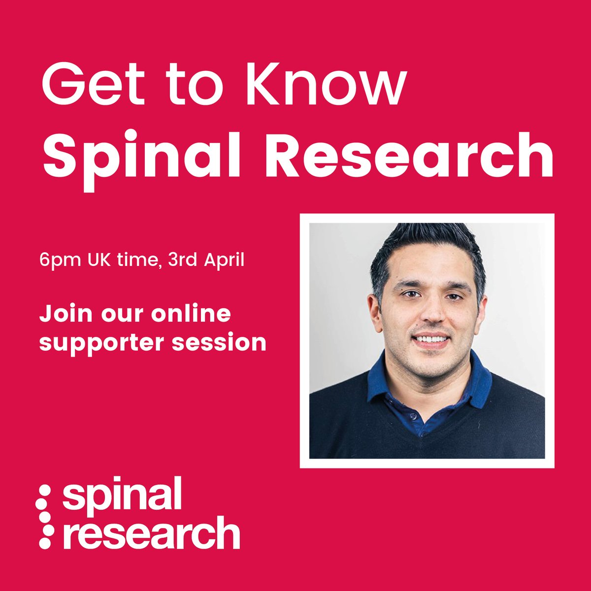 TONIGHT: Catch our latest Online Supporter session today at 6 pm UK time!

Learn about the current state of research, what we do and take part in a Q&amp;A with our Chief Executive Harvey.

Register here: spinal-research.org/get-to-know-sp…
