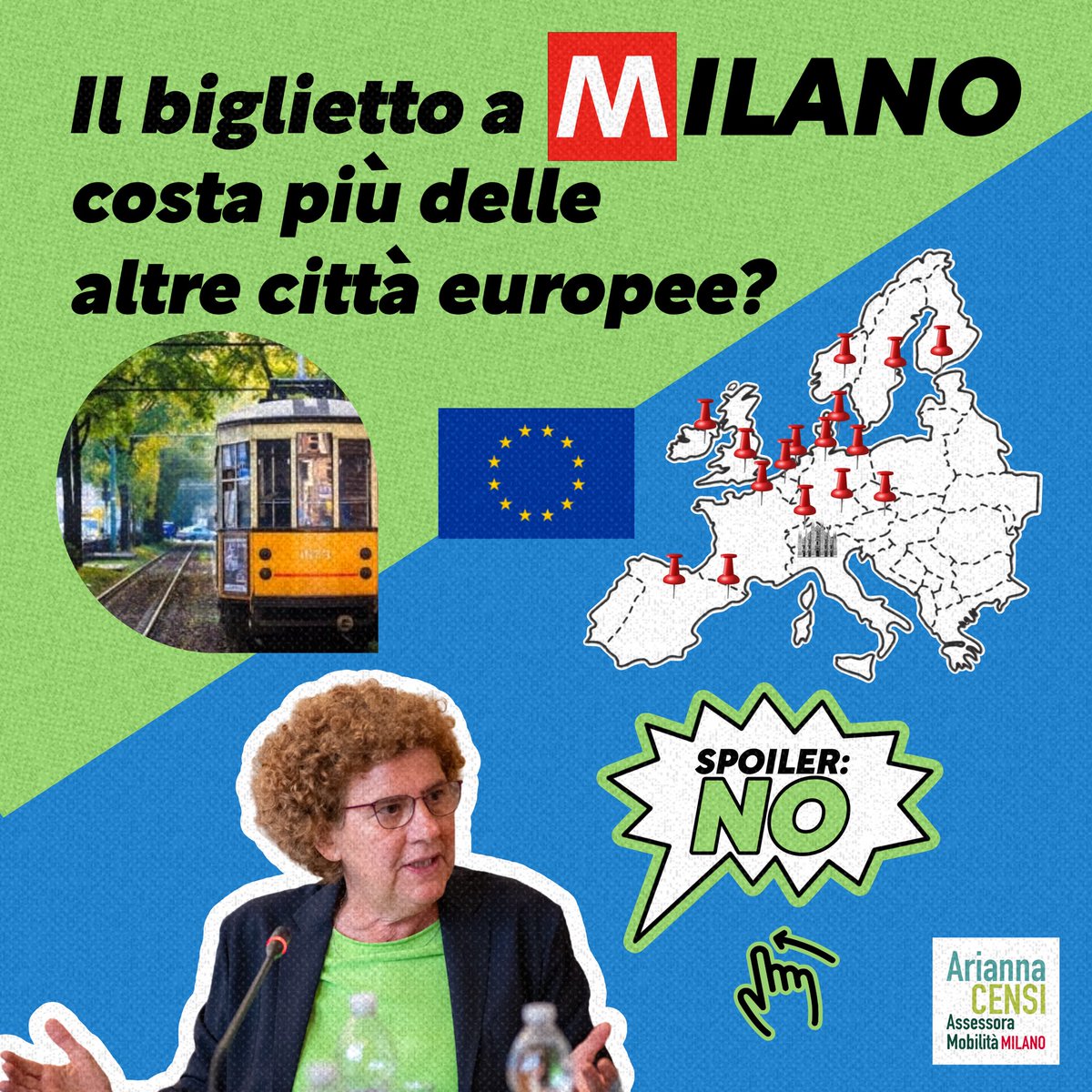 AriannaCensi's tweet photo. 🚌🚃🚇 Il biglietto del trasporto pubblico a Milano costa più delle altre città europee? 🇪🇺
📢 Spoiler: NO

Voglio sfatare un mito che ultimamente mi viene sempre più proposto: il costo del biglietto singolo.

👇🏻
https://t.co/RubtzpKP1P https://t.co/6W10XHBV85