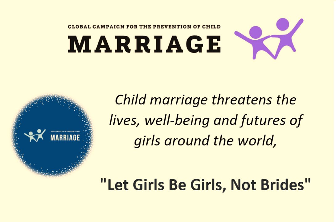 GCPCM2's tweet photo. Child marriage threatens the lives, well-being and futures of girls around the world,

"Let Girls Be Girls, Not Brides"
#childmarriage #HumanRights #humanity #women #childrens #childrights #peace #girls #child https://t.co/SSzQSoznSR