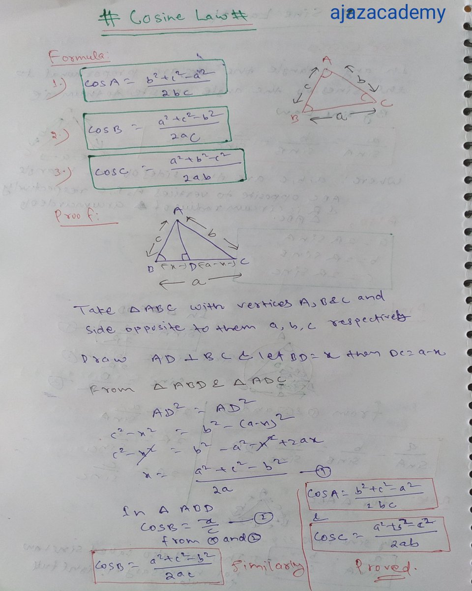 ajazacademy23's tweet photo. Cosine Law l What is Cosine law ? l How to apply cosine law? l cosine law in a triangle l Law of triangle l #cosinelaw #whatiscosinelaw #cosinelawintriangle #trianglelaw #triangle #cosineformula #triangleformula #mathematics #ajazacademy #ajazacademy23 https://t.co/0S2nZoEzSs