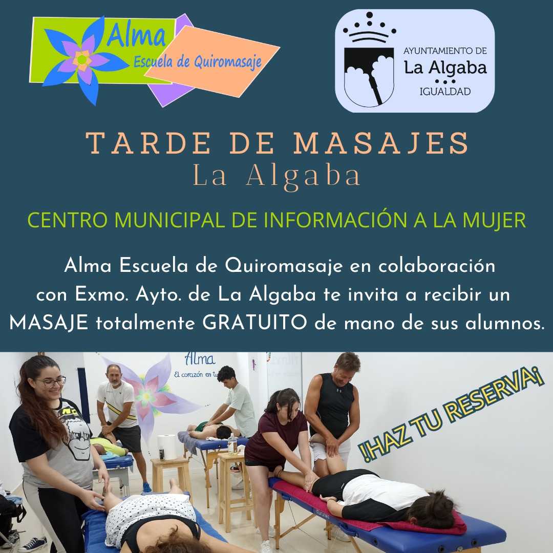 🔹️ NUEVA SESIÓN DE MASAJES A TRAVÉS DE LA DELEGACIÓN DE POLÍTICAS DE GÉNERO Y DIVERSIDAD. AYTO LA ALGABA
🙌🏻Los alumnos de Alma, Escuela de Quiromasaje, ofrecerán masajes relajantes para disfrutar de un momento tranquilidad.
📅 13-abril
⏰ 17h a 21h
📍CMIM
💰 GRATIS
☎️ 644296568