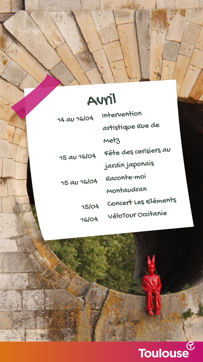 Toulouse tourisme (@visiteztoulouse) on Twitter photo 🧶 Début Avril, ne perdez pas le fil !
Musique, cinéma, street art, vélo, la foire internationale... déroulez la pelote des activités :-) 
#Toulouse #visiteztoulouse #planning 🧶 Début Avril, ne perdez pas le fil !
Musique, cinéma, street art, vélo, la foire internationale... déroulez la pelote des activités :-) 
#Toulouse #visiteztoulouse #planning