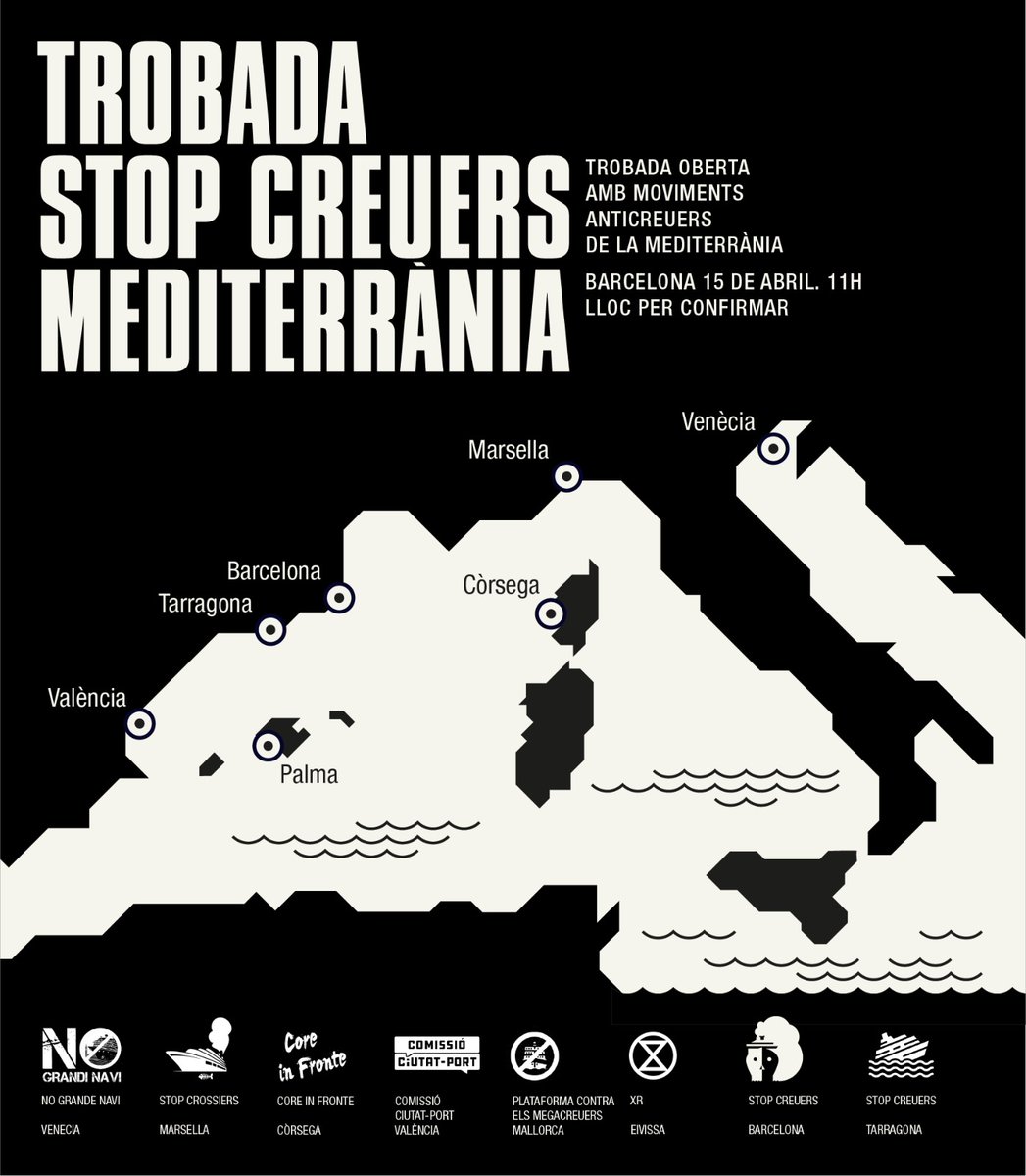 NoMesAvions's tweet photo. Jornades de debat contra l'activitat dels creuers a Catalunya amb la participació de plataformes i col•lectius de la mediterrània contra els creuers 🚫🚢 https://t.co/aSQn8oIgQc