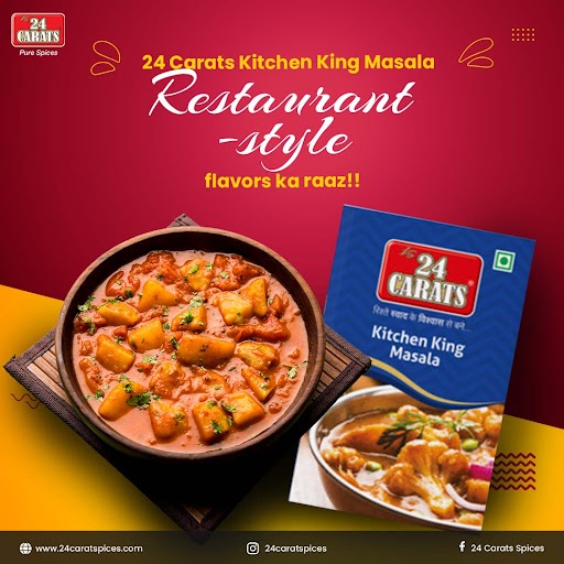 CaratsSpices's tweet image. Apne 🥘 cooking 🎯 game ko upgrade karo 24 Carats Kitchen🍴 King👑 Masala ke saath aur ghar mein restaurant-style flavors ka maza lo🤩

🛒Shop now: 24caratspices.com

👉Follow us for more @24caratspices

#24caratsspices  #indianspices #kitchenkingmasala #tastytreats #food