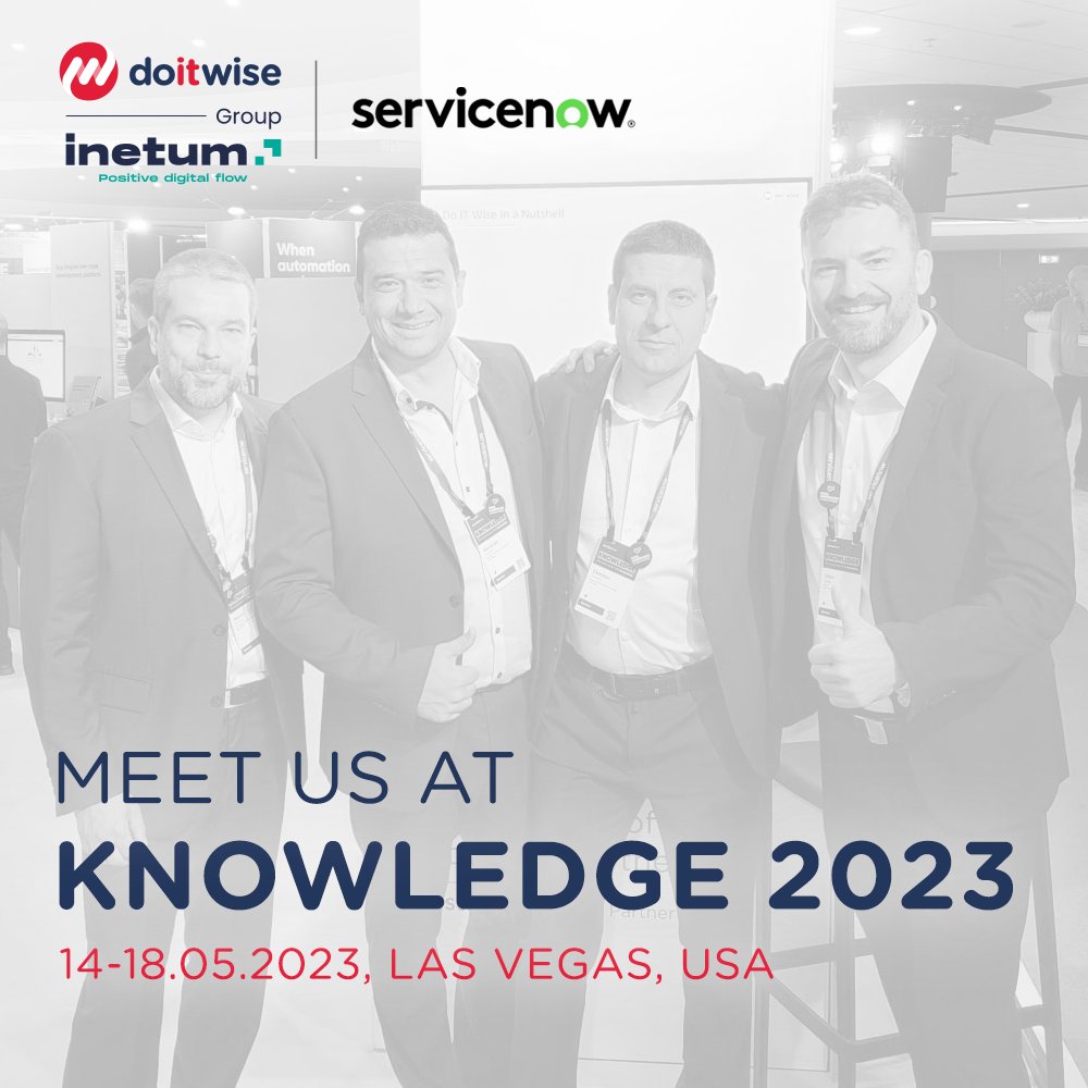 Do_IT_Wise's tweet photo. We're thrilled to announce that we'll be attending the ServiceNow Knowledge 2023, one of the most significant events in the IT industry! 📣  
➡May 14, 2023 - May 19, 2023, Las Vegas, USA 
➡Register here - https://t.co/apyXKbn5DO 
#DoITWise  #Knowledge2023 #Inetum https://t.co/8xbSYTyXkS