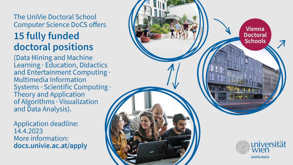 DoCS_univie's tweet image. ⏳ Application deadline for 15 #DoCSunivie (prae doc) open positions is extended until April 14th 🥳 - don't miss out on this great opportunity and send your application now! 💻 
Apply at: docs.univie.ac.at/apply/ 🔗 @csunivie @univienna