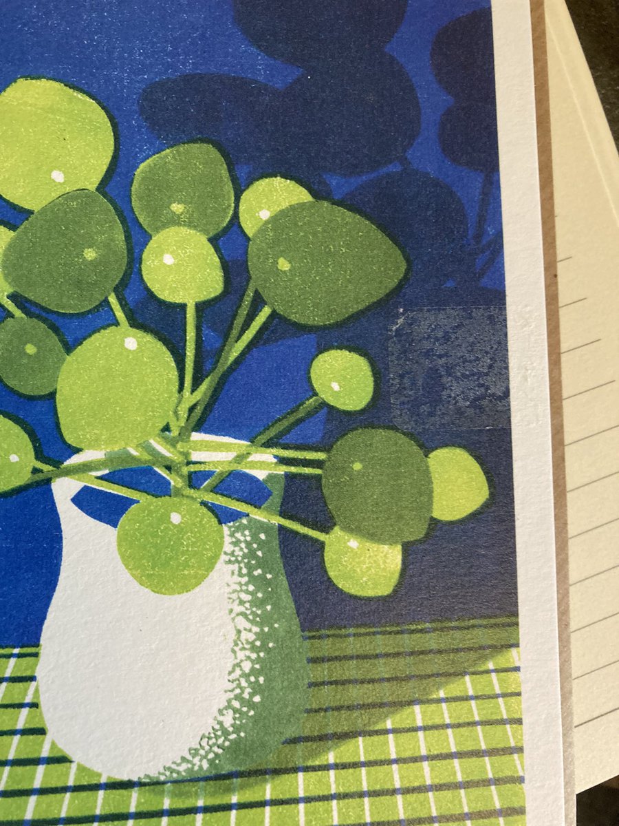 elsnackette's tweet photo. @Pressed_Folded saddened by the mark left in my beautiful Pilea card by the seal label. I can’t be the only one who buys cards in advance so thought you’d want to know. Worth revising the adhesive? https://t.co/46X44yOCL3
