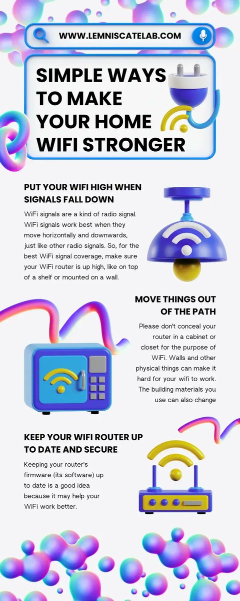 Lemniscatelab's tweet image. Signup For A Free Event From Industry Experts on latest technologies and jobs: buff.ly/3ZzQBB5 

Are you tired of slow or weak Wi-Fi signals?Here are some tips:

#WiFi #WiFiSignal #WiFiTips #WiFiPerformance #InternetSpeed #TechTips #WiFiBoost #HomeOffice #TechAdvice