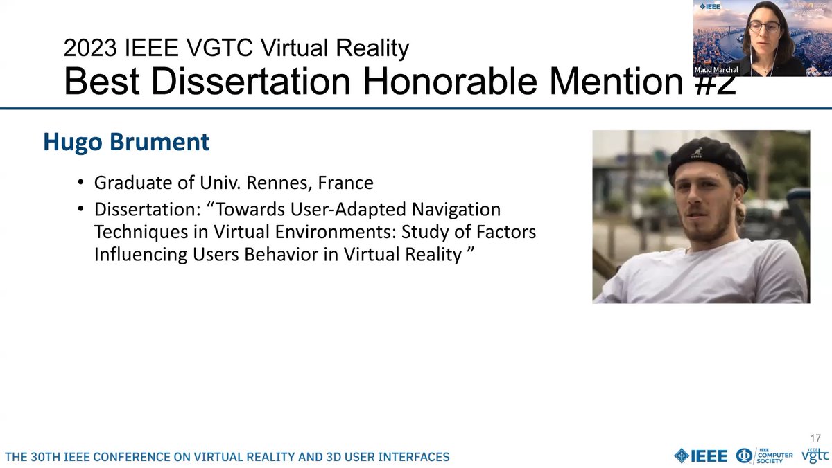 Congratulations to Hugo Brument for the <a href="/IEEEVR/">IEEE Virtual Reality</a> <a href="/ieeevgtc/">IEEE VGTC</a> best dissertation honorable mention award! Well deserved! Great VR research at @Hybrid_TeamVR <a href="/Inria_Rennes/">Centre Inria de l'Université de Rennes</a> <a href="/irisa_lab/">IRISA</a>!