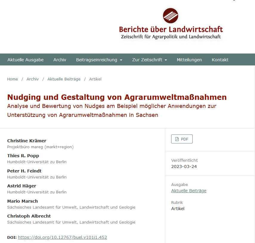 Nudging in der Agrarumweltpolitik? Neue Publikation von Christine Krämer, <a href="/capital_farmer/">Thies Rasmus</a>, @PeterFeindt, Astrid Häger mit Mario Marsch und Christop Albrecht @LfULG in BüL @bmel. Analyse und Bewertung von Nudges für #AUKM in Sachsen

Link zur Studie: buel.bmel.de/index.php/buel…