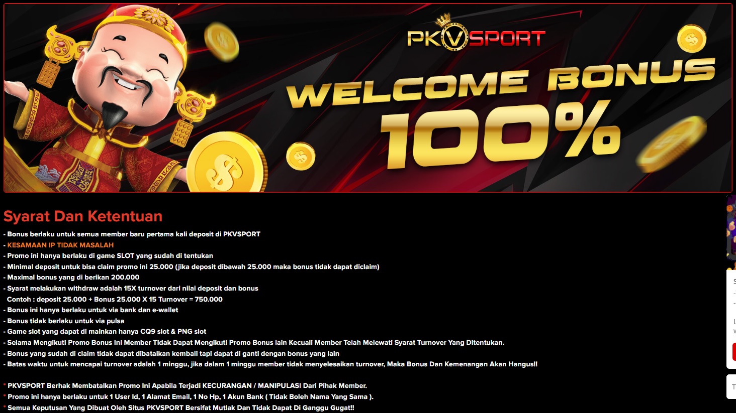 PkvSport Welcome Bonus 100%