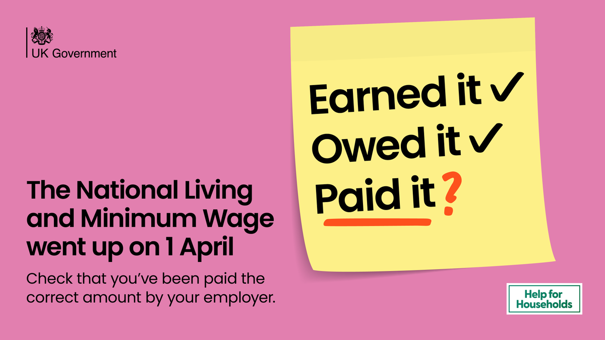 lpcminimumwage's tweet photo. Did you know the National Living and Minimum Wage rates increased on 1 April? Check that you’ve been paid the correct amount by your employer 👉https://t.co/FWtdPXBdrZ #CheckYourPay https://t.co/5WLFlk464o