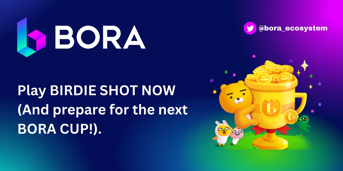 Wagmi100xx's tweet image. Hey everyone, @bora_ecosystem is currently holding a BORA CUP tournament! Start playing BIRDIE SHOT today and get ready for the upcoming BORA CUP event. To be eligible to participate, you must achieve Tier 2 in the World Tour Mode.
#BIRDIESHOT #BORACUP #BoraEcosystem