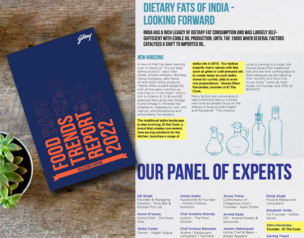 Great to be featured on the panel of Godrej Food Trends. #godrej #foodtrends #dietaryfats #indiafood #tadka #instanttadka #elthecook #simplecooking #hyperlocalfood #traditionalcooking #traditionalcook #cookingmadeeasy