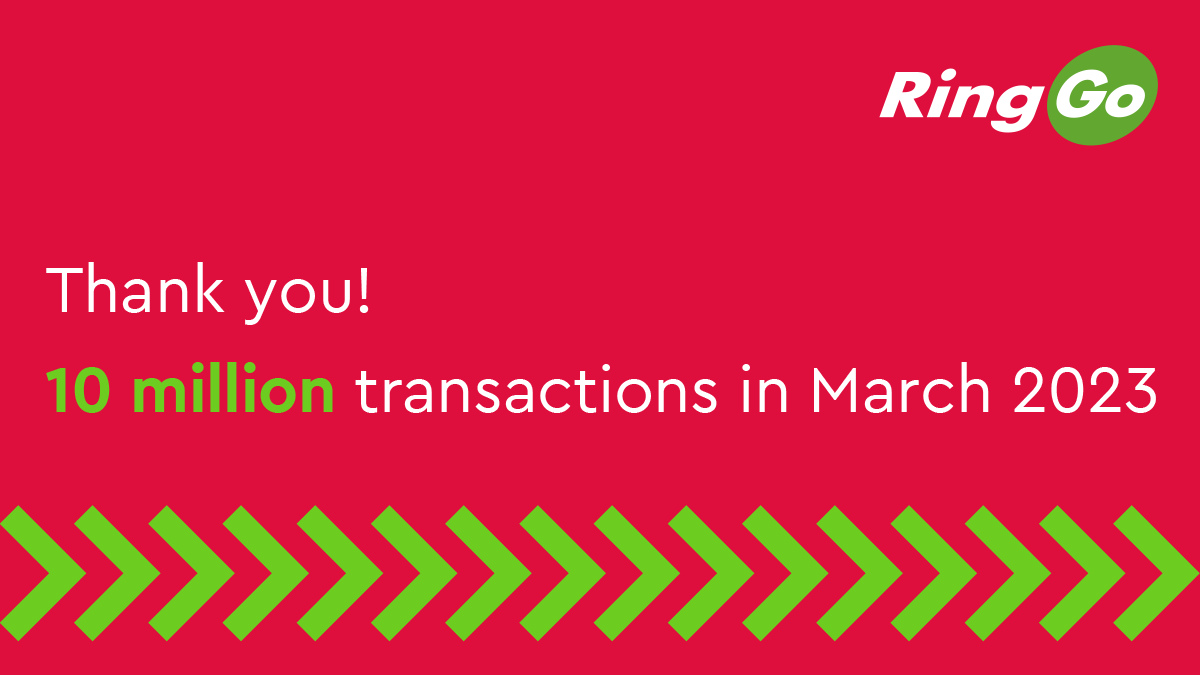 We’re pleased to announce that March was our BIGGEST MONTH EVER Over 10 MILLION RingGo sessions were carried out across the UK during the month A massive thank you to all our customers for using RingGo to pay for your parking You are what makes RingGo the UK’s no.1 parking app