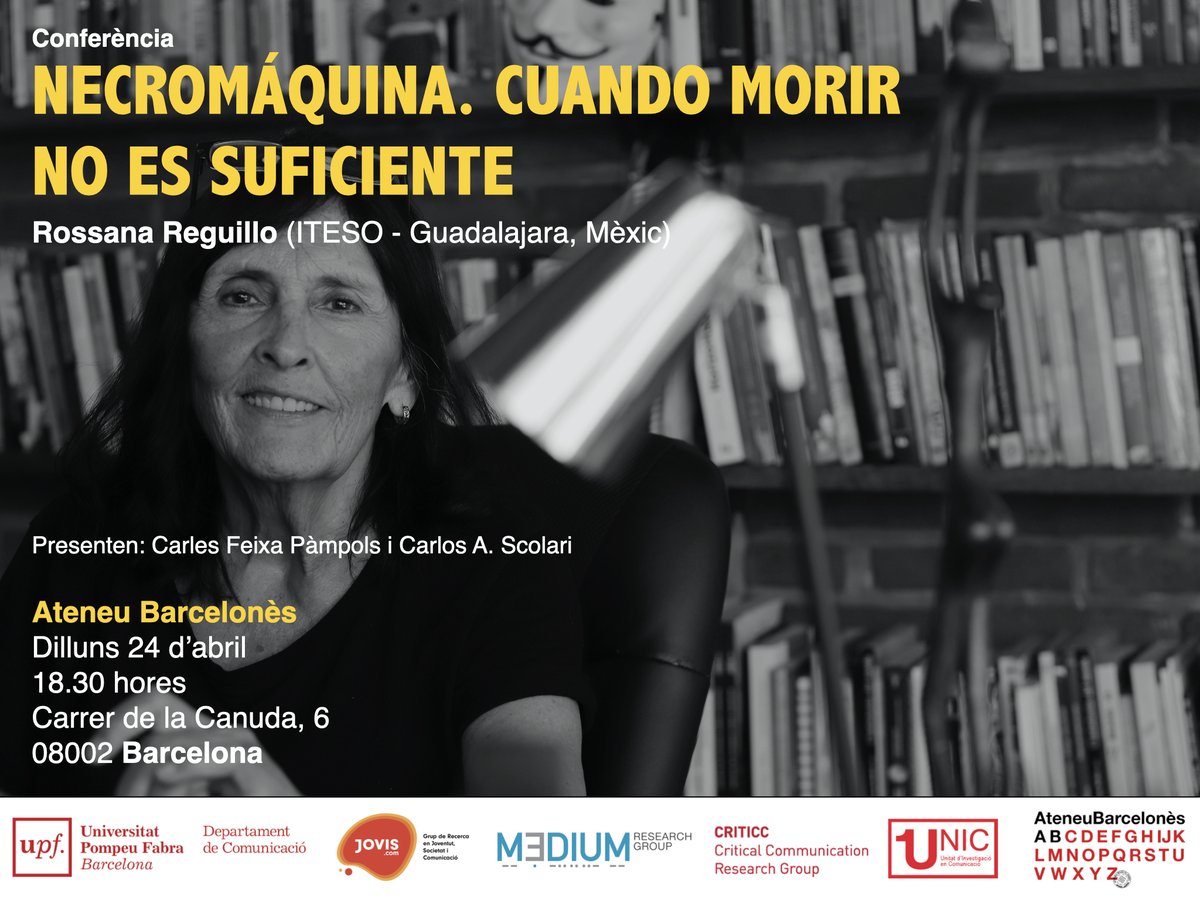 Abril viene movidito en <a href="/comunicacioUPF/">Comunicació UPF</a> (I) Entre otras actividades, nos visitará <a href="/rossanareguillo/">Rossana Reguillo</a> para hablar de México y la #necromáquina en el @ateneubcn. Entrada libre <a href="/CFeixa/">Carles Feixa</a> <a href="/ricardfaura/">Ricard Faura Homedes</a> <a href="/NEditoriales/">Noticias Editoriales</a> <a href="/Signa_Lab/">Signa_Lab ITESO</a>