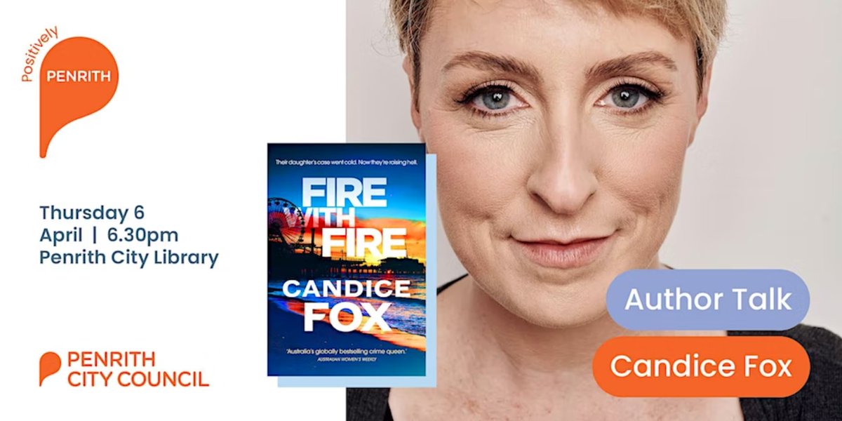 If you can't get to central Sydney to see @candicefoxbooks in conversation about Fire with Fire tonight, we're having another event at Penrith City Library tomorrow night! Tickets are $5 and include a light supper, with copies for sale from @QBDBooks 🧡 eventbrite.com.au/e/author-talk-…