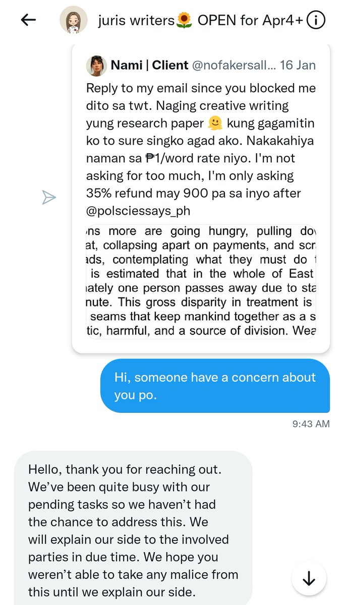 ApwilAcadCorner's tweet image. LF COMMISSIONER (For exposure) 
Beware! Please see the attached screenshot and post from their client. 

Third time changing your username? As long as I remember legit ka naman dati.