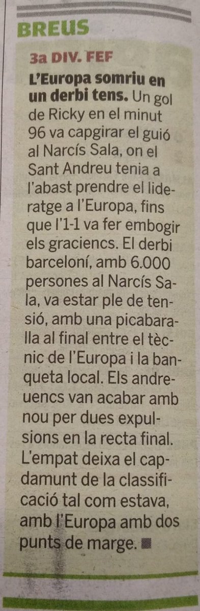 El #Quioscescapulat.
🏆#3RFEF5
🗓️Jorn. 2⃣7⃣
🟠@CEEuropa 1⃣ (@rickividal_ )
🟠@uesantandreu 1⃣