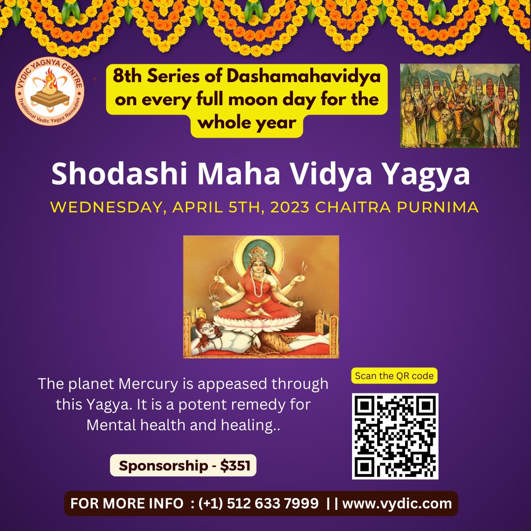 VedicYagyas's tweet image. Shodashi Maha Vidya Yagya

Resolves the toughest situations. Worshippers attain  peace &amp;amp; tranquility leading them to salvation. 

Planet Mercury appeased through this Yagya.

Order Now : vydic.com/yagyas/shodash…

#shodashi #mahavidya #dashamahavidya #fullmoon #mentalhealth