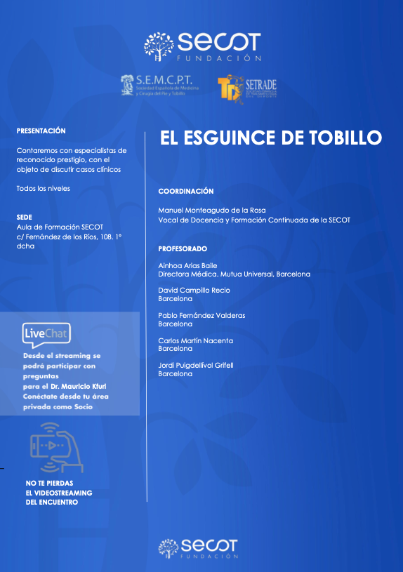 semcpt1's tweet photo. Nuevo curso para Residentes Aula SECOT SEMCPT-SETRADE
EL ESGUINCE DE TOBILLO
Más información en https://t.co/HZgIpFox5a
#semcpt #semcptformación #semcptcongreso #secot #setrade https://t.co/6CMfN9ll3V