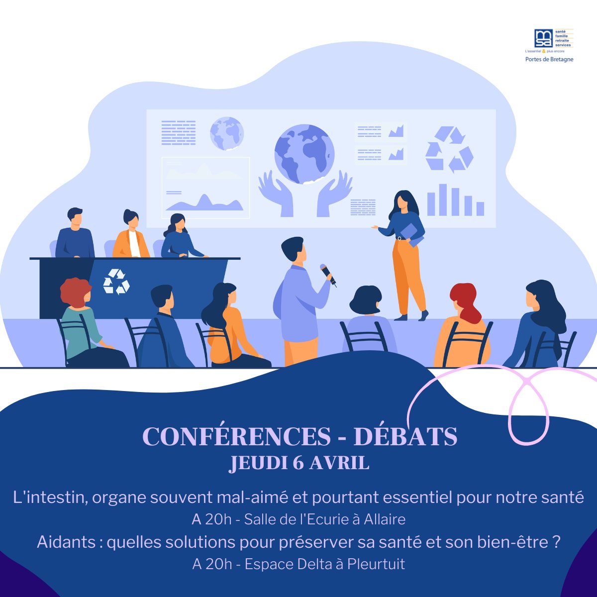 [J-1 #Conférence] Découvrez 2 conférences le jeudi 6 avril : 
✅L’intestin, organe souvent mal-aimé et pourtant essentiel pour notre santé
✅Aidants : quelles solutions pour préserver sa santé et son bien-être ?

Pour plus d'infos👉bit.ly/ConfMSAPDB