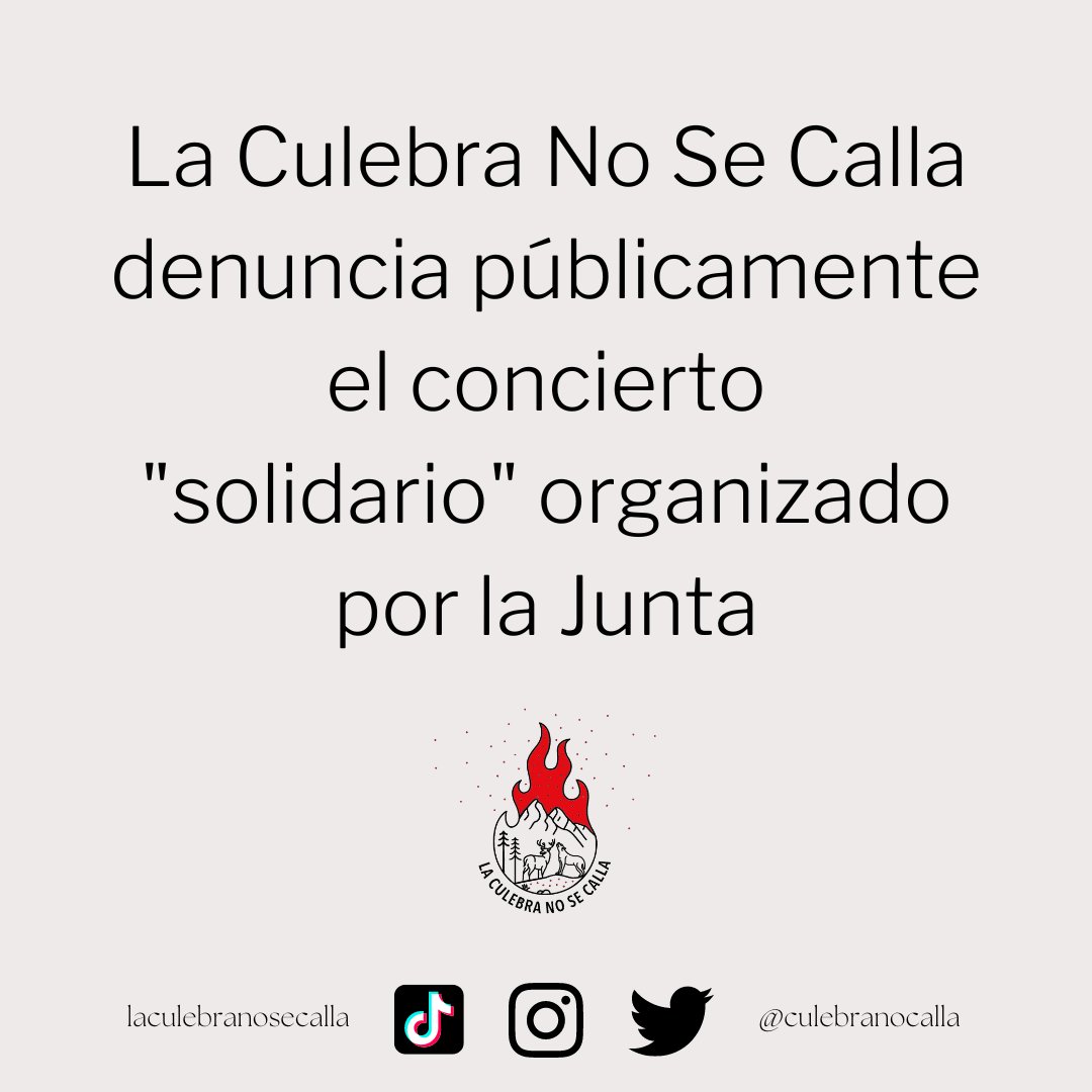 culebranocalla's tweet photo. Desde la Asociación #LaCulebraNoSeCalla
queremos denunciar públicamente el concierto
"solidario" que ha organizado la Junta por los incendios ocurridos el pasado verano. https://t.co/osR1YMrkdG