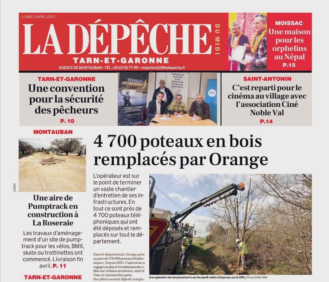 SĂ©bastien Audra (@sebaudra) on Twitter photo A lire Ă la une de <a href="/LaDepeche82/">La DĂ©pĂȘche 82</a>, lâarticle complet sur le vaste chantier dâOrange de remplacement de 4 700 poteaux en 15 mois dans le dĂ©partement de Tarn-et-Garonne.
Merci <a href="/ladepechedumidi/">La DĂ©pĂȘche du Midi</a> pour le coup de projecteur đđŒ A lire Ă la une de <a href="/LaDepeche82/">La DĂ©pĂȘche 82</a>, lâarticle complet sur le vaste chantier dâOrange de remplacement de 4 700 poteaux en 15 mois dans le dĂ©partement de Tarn-et-Garonne.
Merci <a href="/ladepechedumidi/">La DĂ©pĂȘche du Midi</a> pour le coup de projecteur đđŒ