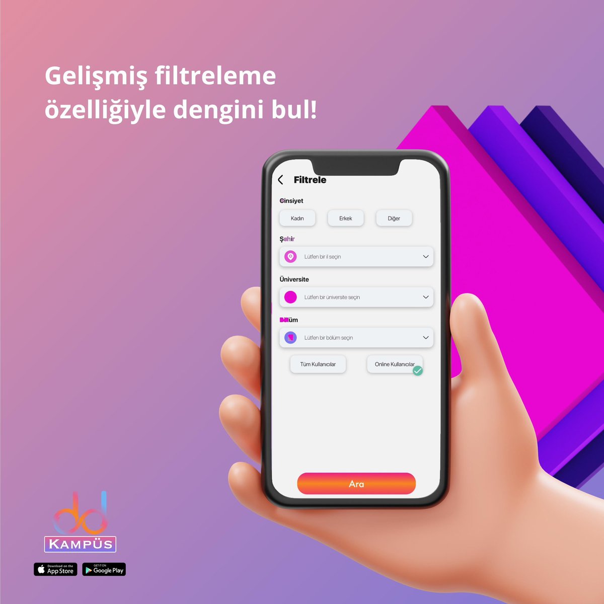 Gelişmiş filtreleme özelliğiyle dengini bul!🔎💯

#sosyalağ #platform #network #arkadaşlık #üniversite #öğrenci
#mobilapp #mobileapp