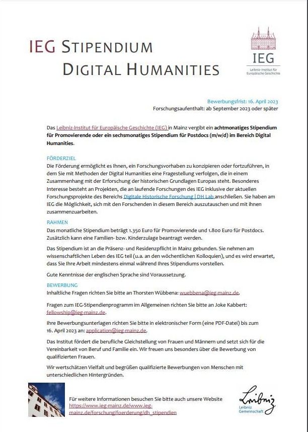 #CFA Two weeks left till the application deadline for our Fellowship in the field of Digital Humanities! ⏰ Further information: lmy.de/VESsV