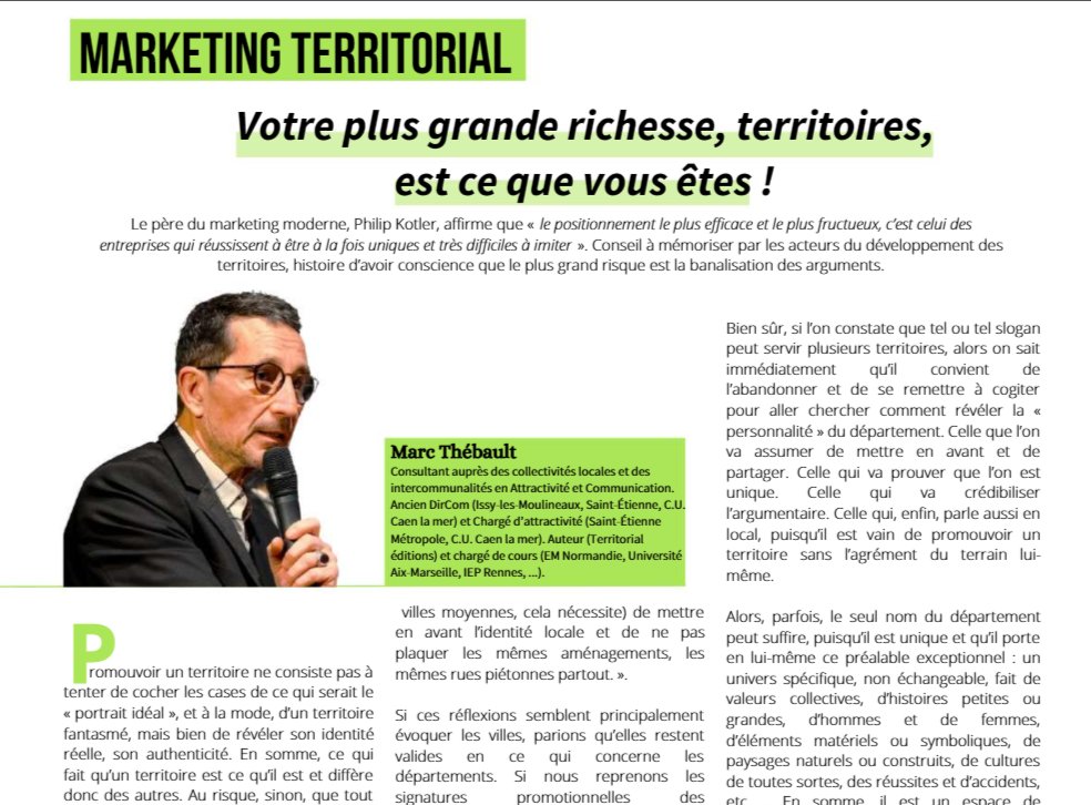 marcthebault's tweet photo. [BILLET #markterr] Dans Le Journal des Départements d'avril 2023 :
"Votre + grande richesse, territoires, est ce que vous êtes" (donc on évite la reprise béate des arguments de vos concurrents).
#compublique
➡️Lire ici, page 83 : https://t.co/GGhWrUJDjo https://t.co/gCrHJIWngG