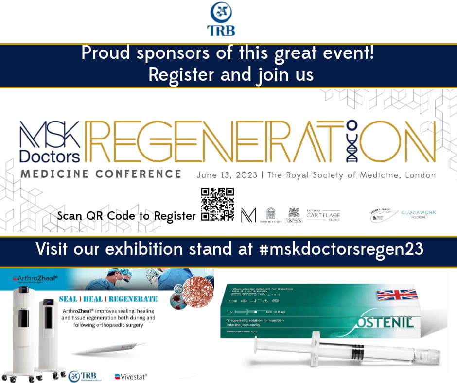 trbchemedicauk's tweet photo. Another event for your diaries: MSK Doctors Regeneration Medicine Conference, 13th June 2023, at the RSM in London. To register, scan the QR Code below .
https://t.co/CSlESh42Cu
#ArthroZheal #Ostenil https://t.co/6ixURE0dX6