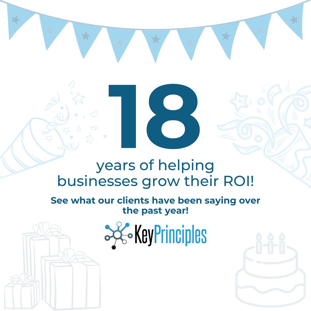KeyPrinciples's tweet image. 🎉 It’s our 18th Birthday! Key Principles was formed in April 2005, serving local businesses as their trusted team of marketing consultants.
Swipe to see what some of our clients have said over the past year!
Get your free audit today! - keyprinciples.co.uk/free-audit/