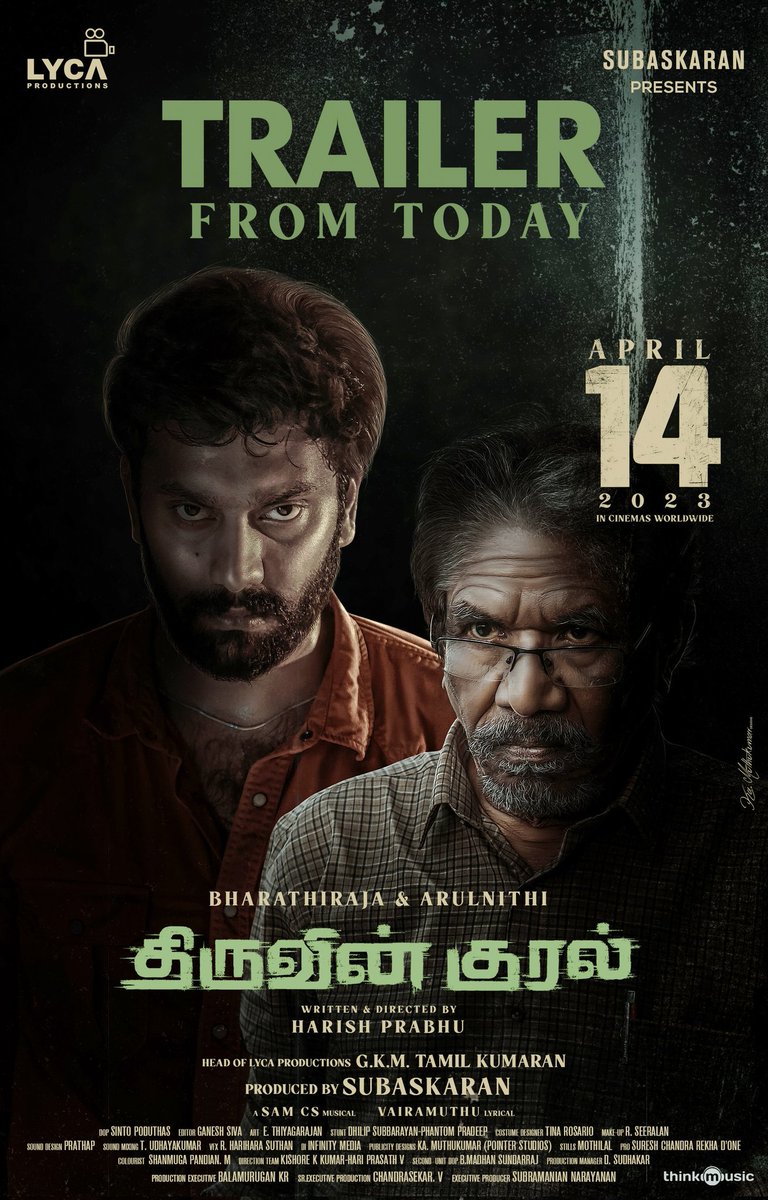 dop_madhan's tweet photo. The Awaited Trailer of #ThiruvinKural 📢 ⚕️is Releasing TODAY at 3PM! 

In cinemas from 14th April.

🌟 @arulnithitamil @offBharathiraja &amp; @im_aathmika 
🎬 @harishprabhu_ns 
🎶 @SamCSmusic 
🎥 @sintopoduthas 
✂🎞 @thecutsmaker 
💿 @thinkmusicindia 
🤝 @gkmtamilkumaran https://t.co/ZjLxFy9ffX