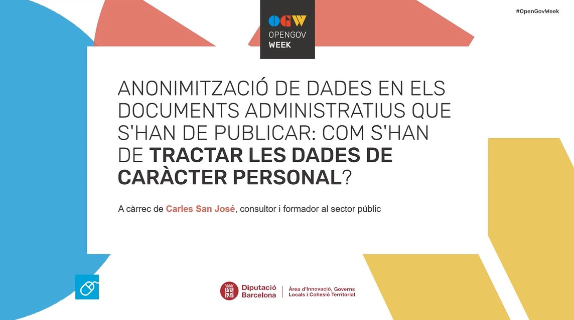 municipidigital's tweet photo. 📣Ja pots tornar a veure la sessió "Anonimització de dades en els documents administratius que s'han de publicar: com s'han de tractar les dades de caràcter personal?" a càrrec de @carlessanjose
▶️https://t.co/l2HuSQhyrQ
#OpenGovWeek2023
#OGW https://t.co/zALF6dnFdd