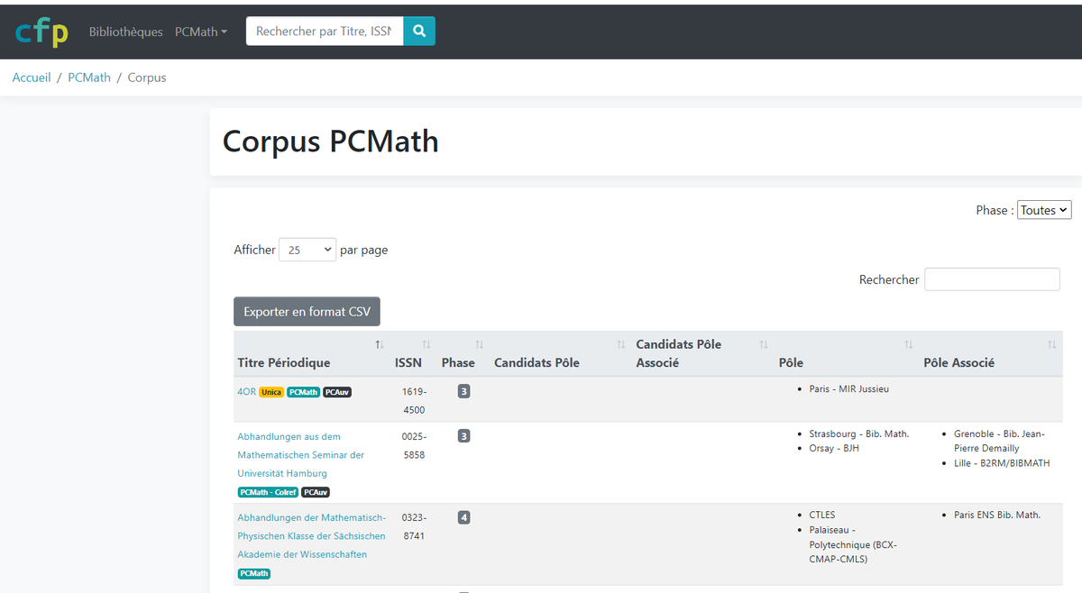 _RNBM's tweet photo. #PCMath2023 Pour connaître le corpus du PCMath, rendez-vous sur le CFP👉Catalogue Fusionné des Périodiques
👇https://t.co/pBks2YIXfv https://t.co/VzM2Mu1zxT