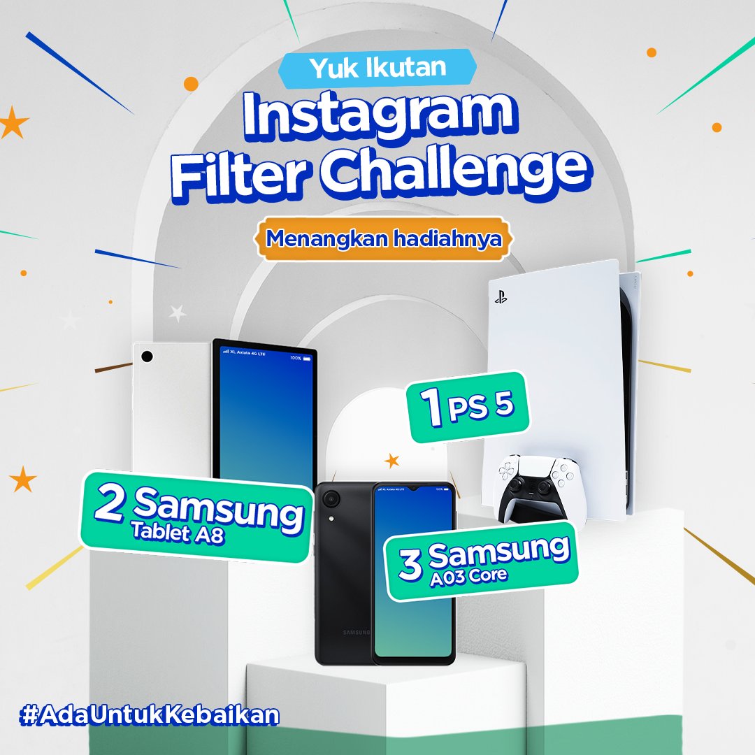 myXL's tweet photo. Di bulan Ramadan paling pas #MulaiKebaikanmu  pakai Instagram Filter myXL.

Biar makin seru, ada hadiah Samsung A03 Core Samsung Tablet A8, dan Playstation 5 buat yang ikutan Filter Instagram Challenge #MulaiKebaikanmu di Instagram myXL

Lesgo! #WeAreMore #AdaUntukKebaikan https://t.co/yEL3rbkKOI