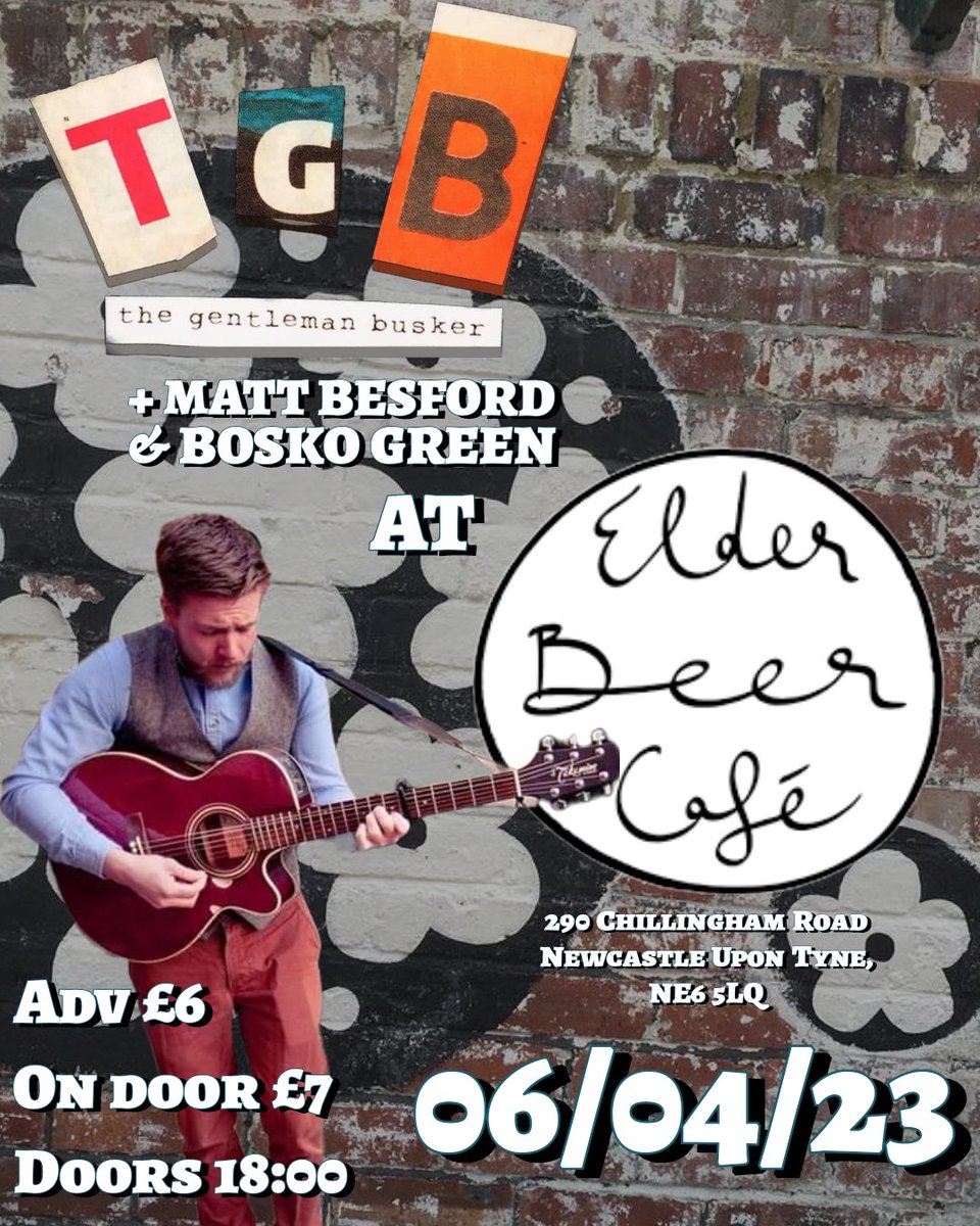 GentlemanBusker's tweet photo. I'm headlining @elder_beercafe on Thursday with support from  @besfordmusic @BoskoGreen 
https://t.co/IPQSn6lwul https://t.co/gp39XFB24l