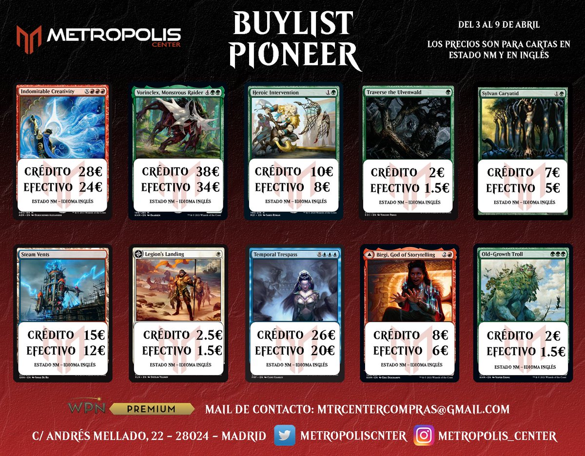 MetropolisCnter's tweet photo. Seguimos con nuestra sección de Buylist:
¿Quieres vender tus cartas?
Acércate a la tienda o escríbenos un correo y nosotros te decimos cómo hacerlo.
#buylist #MTG #cash4cards https://t.co/JkS2dRb29V