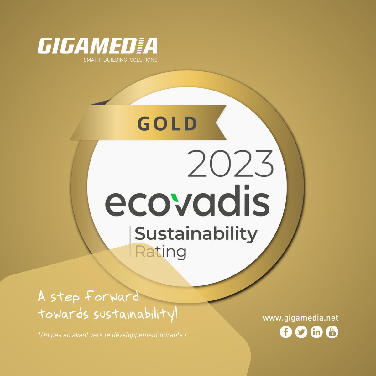 GIGAMEDIA_NET's tweet photo. We are proud to announce that GIGAMEDIA has been certified ECOVADIS GOLD! 🤩
 
For  its first evaluation, GIGAMEDIA was awarded the Gold Rating by  EcoVadis.

#GIGAMEDIA #smartbuildings #ecovadis #sustainable #sustainableworld #sustainability #rexel #csr #rse
#furtherandfaster https://t.co/rXtavQCEx2