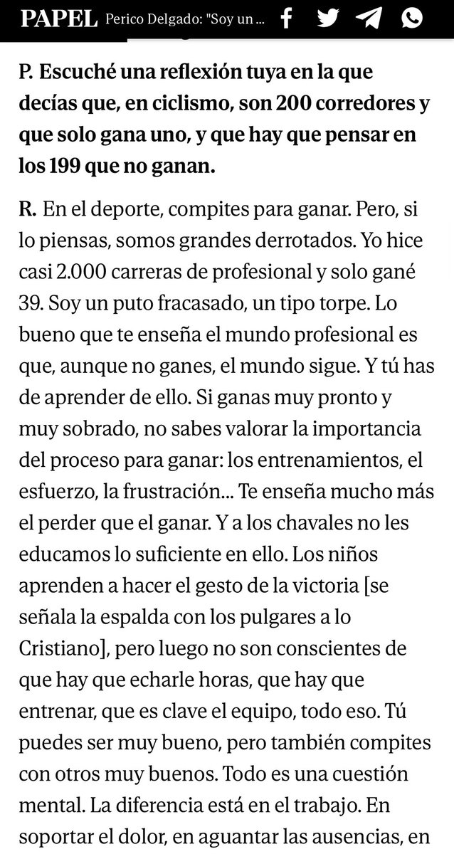 Este fragmento de Perico Delgado, hoy en @elmundoes, es para leerlo cada día al despertarse. Fantástica entrevista de Pedro Simón. elmundo.es/papel/historia…